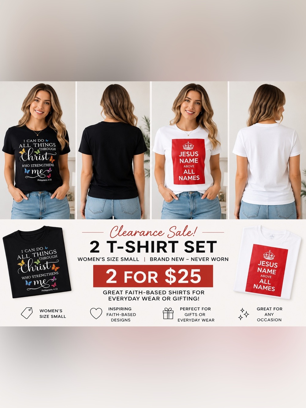 Women’s Christian Faith T-Shirt Bundle Size Small